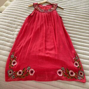 THML Flattering Embroidered Coral Colored Sleeveless Dress